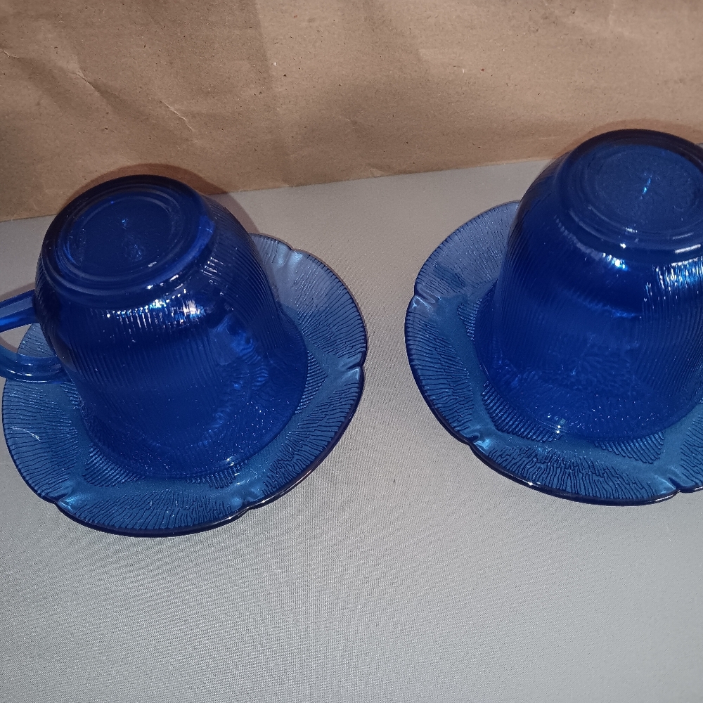 Pair of cobalt blue cups and saucers.